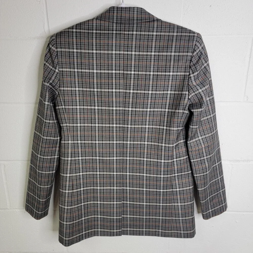 Tibi Blazer Womens 0 Gabe Check Cutout Menwear Wool Oversized Career Workwear - Picture 7 of 14